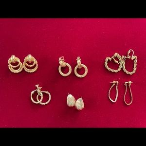 Mixed lot of vintage gold colored clip-on and post-back costume earrings